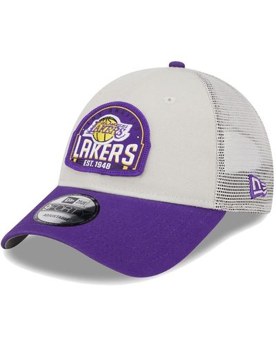 KTZ Khaki/purple Los Angeles Lakers Throwback Patch Trucker 9forty Adjustable Hat