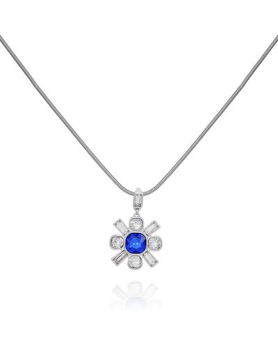 T Tahari Tone Blue Sapphire Glass Stone Flower Pendant Chain Necklace - Metallic