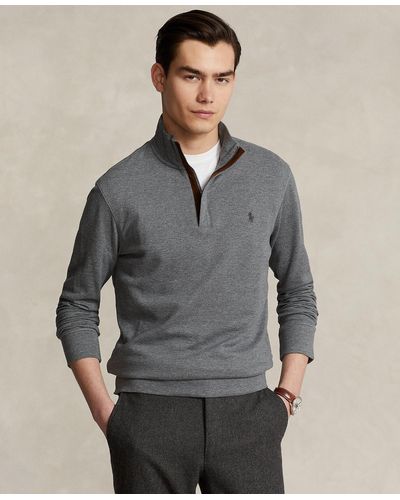Polo Ralph Lauren Printed Double-knit Quarter-zip Pullover - Gray