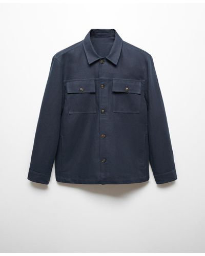 Mango Pocket Linen Cotton Jacket - Blue