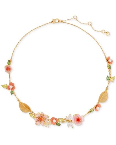 Kate Spade Gold-tone Color Cubic Zirconia & Imitation Pearl Flower Statement Necklace - Natural