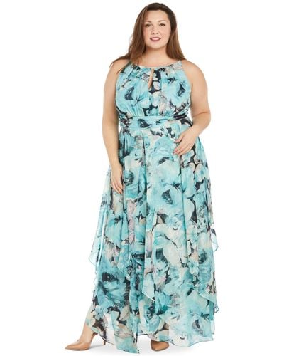 R & M Richards Plus Size Floral-print Halter Maxi Dress - Blue