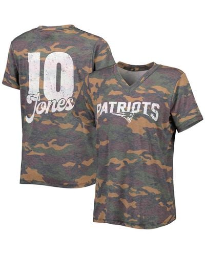 Majestic Threads Mac Jones Distressed New England Patriots Name And Number V-neck T-shirt - Gray