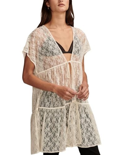 Lucky Brand Festival Lace Tiered Duster - Gray