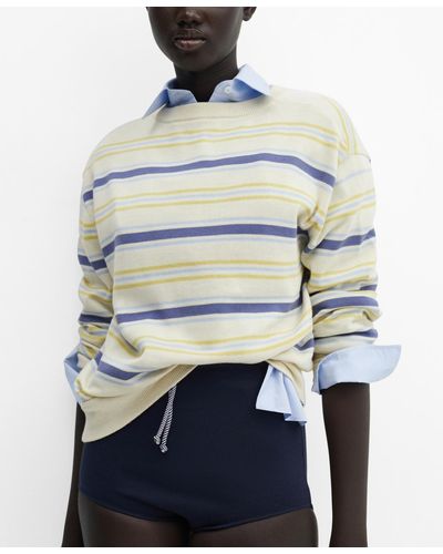 Mango Round-neck Striped Sweater - Blue