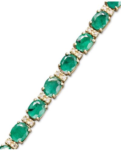 Effy Emerald (9-1/3 Ct. T.w.) And Diamond (1/4 Ct. T.w.) Tennis Bracelet In 14k Gold - Green