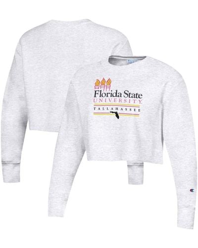 Champion Florida State Seminoles Beach Club Reverse Weave Cropped Pullover Sweatshirt - Gray