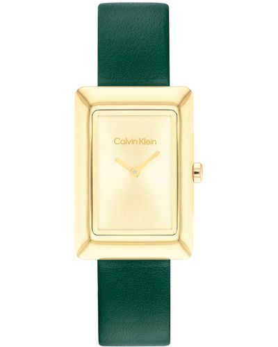 Calvin Klein Two Hand Leather Strap Watch 22.5mm - Green