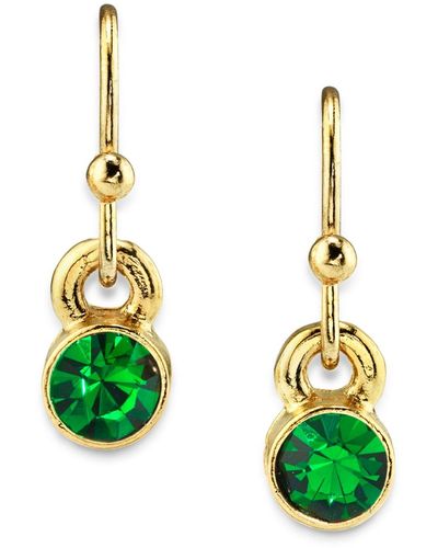 2028 14k Gold-tone Round Crystal Wire Drop Earring - Green