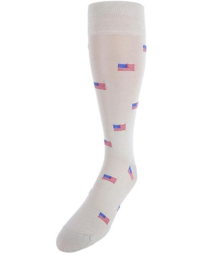 Trafalgar Old Glory American Flag Mercerized Cotton Mid-calf Socks - White