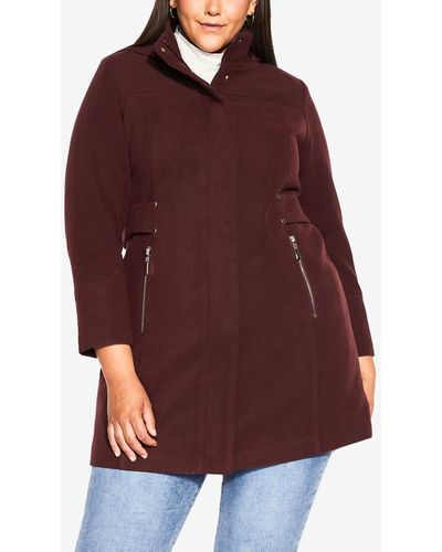 Avenue Plus Size Faux Wool Plain Coat - Red