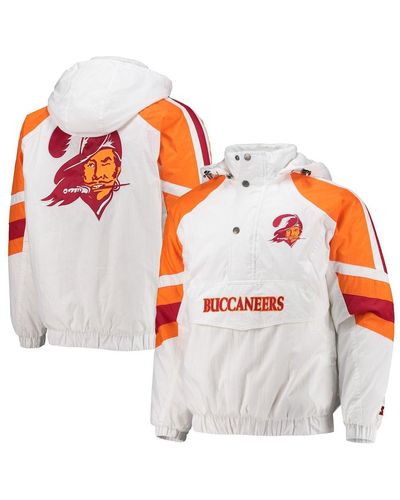 Starter White, Orange Tampa Bay Buccaneers Thursday Night Lights Half-zip Hoodie Jacket - Multicolor