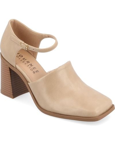 Journee Collection Bobby Block Heel Square Toe Pumps - Natural