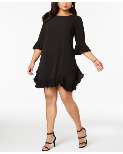 Msk Plus Size Pleated Ruffle Dress - Black