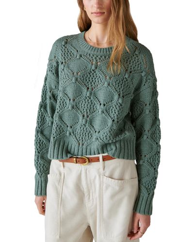 Lucky Brand Open-stitch Pullover Sweater - Green
