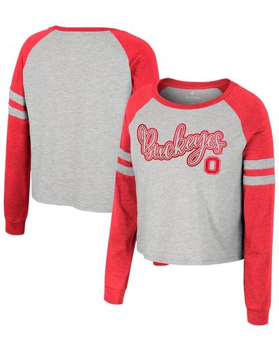 Colosseum Athletics Ohio State Buckeyes I'm Gliding Here Raglan Long Sleeve Cropped T-shirt - Red