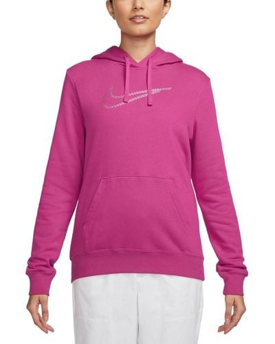 Nike Sportswear Club Fleece Premium Essential Loose Shine Pullover Hoodie - Pink