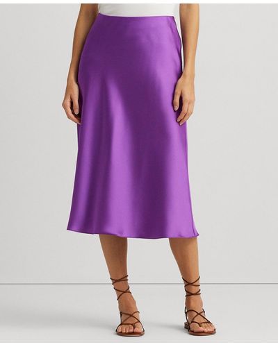 Lauren by Ralph Lauren Satin Charmeuse Midi Skirt - Purple