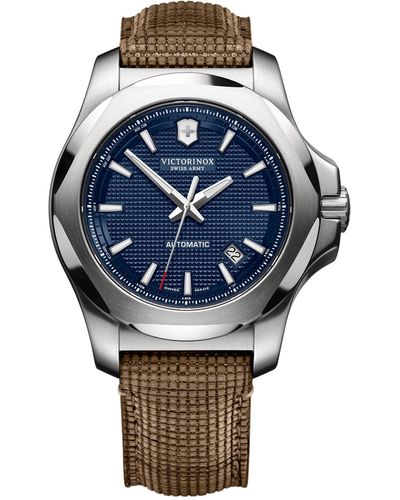 Victorinox Swiss Automatic I.n.o.x. Brown Wood Leather Strap Watch 43mm - Blue