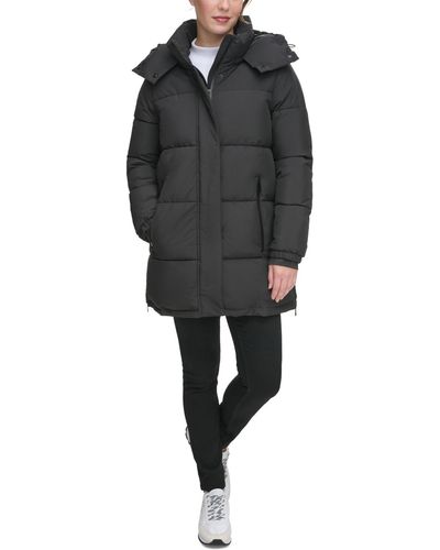 Calvin Klein Hooded Stand-collar Puffer Coat - Black