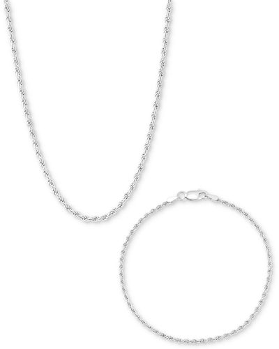 Italian Silver Italian 2-pc. Set Polished Rope Link Collar Necklace & Matching Bracelet - Metallic