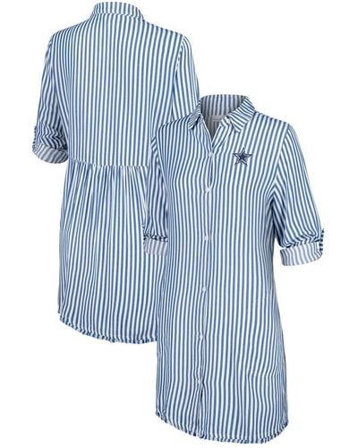 Tommy Bahama Blue/white Dallas Cowboys Chambray Stripe Cover-up Shirt Dress