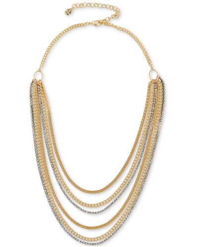 Lucky Brand Two-tone Crystal & Chain Multi-row Statement Necklace - Metallic