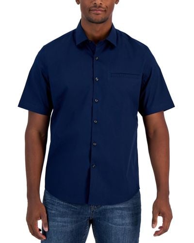 Alfani Modern Classic-fit Stretch Solid Button-down Shirt - Blue