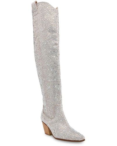 Betsey Johnson Rodeo Western Over The Knee Cowboy Boots - White