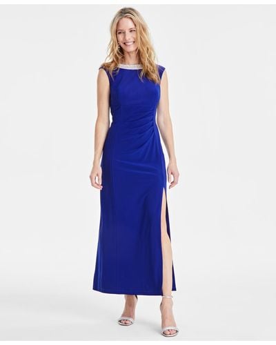Alex Evenings Petite Embellished Collar Jersey Formal Dress - Blue