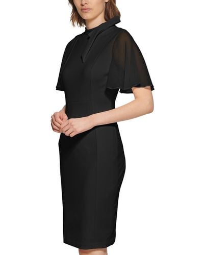 Calvin Klein Tie-neck Flutter-sleeve Dress - Black