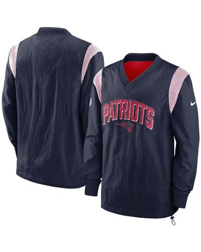 Nike New England Patriots Sideline Athletic Stack V-neck Pullover Windshirt Jacket - Blue