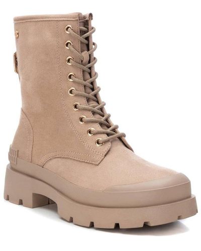 Xti Suede Lace-up Boots By - Natural