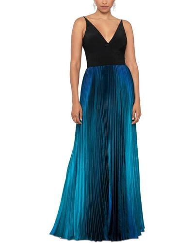Betsy & Adam Pleated Ombre Gown - Blue