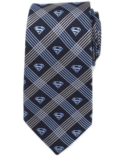 Dc Comics Superman Shield Plaid Tie - Blue