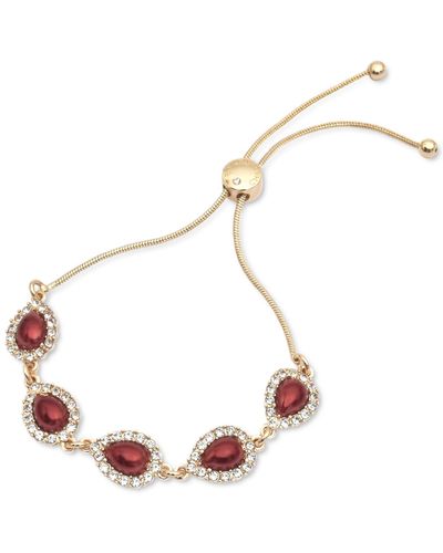 Charter Club Gold-tone Pave & Colo Imitation Pearl Pear-shape Halo Slider Bracelet - Red