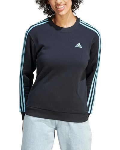 adidas 3-stripe Cotton Fleece Crewneck Sweatshirt - Blue