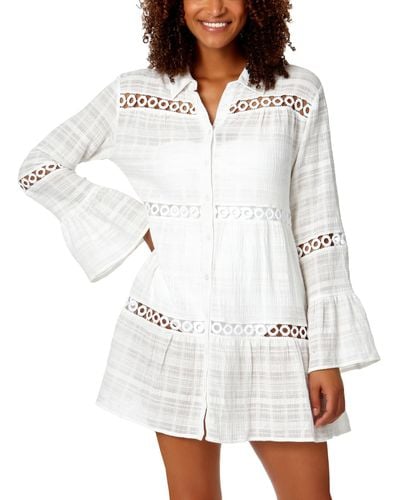 Anne Cole Cotton Bell-sleeve Cover-up Tunic - White