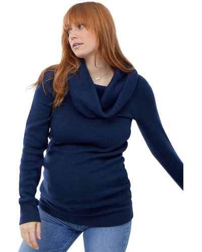 Ingrid & Isabel Maternity Cowl Neck Tunic Sweater - Blue