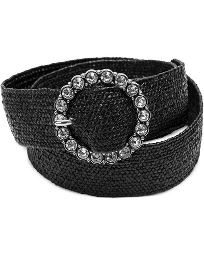 INC International Concepts Embellished Stretch Straw Belt - Black