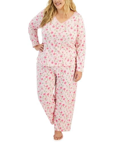 Charter Club Plus Size 2-pc. Cotton Floral Pajamas Set - Pink