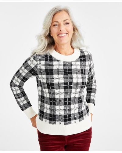 Style & Co. Petite Plaid Whimsy Sweater - Gray