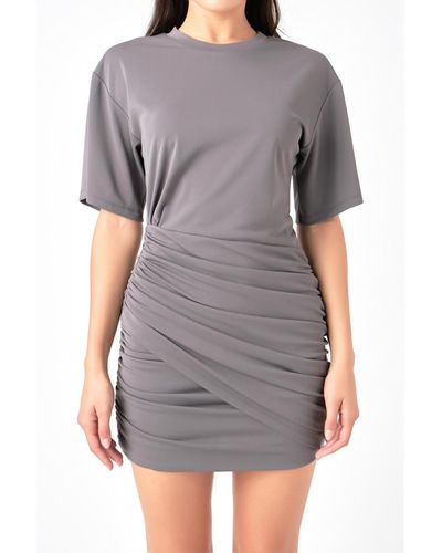 Grey Lab Asymmetric Ruched Mini Dress - Gray
