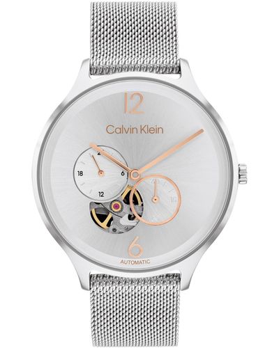 Calvin Klein Automatic Timeless Stainless Steel Mesh Bracelet Watch 38mm - Metallic