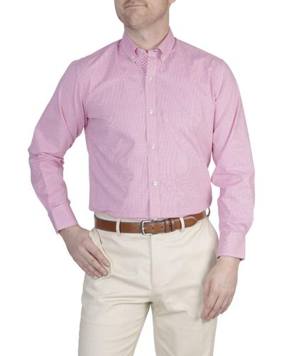 Tailorbyrd Mini Gingham Cotton Stretch Long Sleeve Shirt - Purple