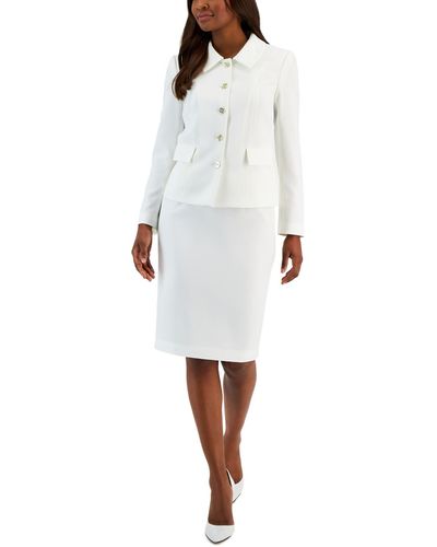 Le Suit Button-up Slim Skirt Suit - White