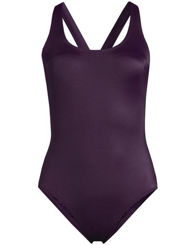 Lands' End Chlorine Resistant X-back High Leg Soft Cup Tugless Sporty One Piece Swimsuit - Purple
