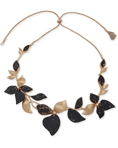 Lonna & Lilly Gold-tone Pave & Gold-fleck Flower 16" Adjustable Statement Necklace - Metallic