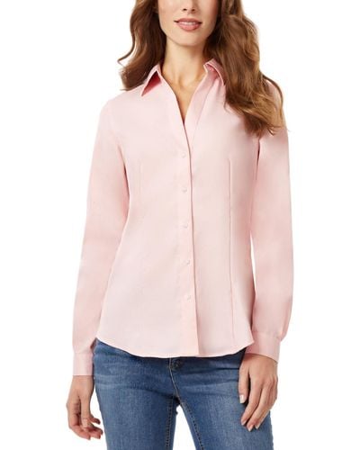 Jones New York Easy Care Button Up Long Sleeve Blouse - Pink