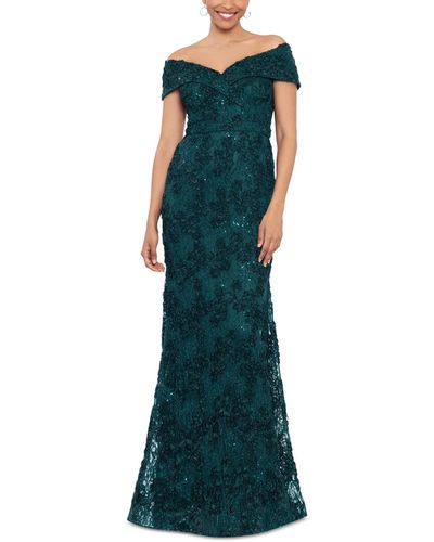 Xscape Off-the-shoulder Lace Gown - Green